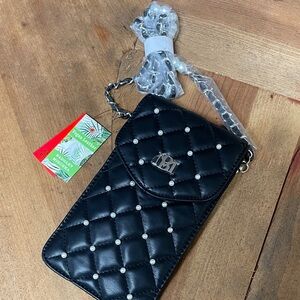 Badgley Mischka Black Quilted Crossbody w/pearl accents NWT